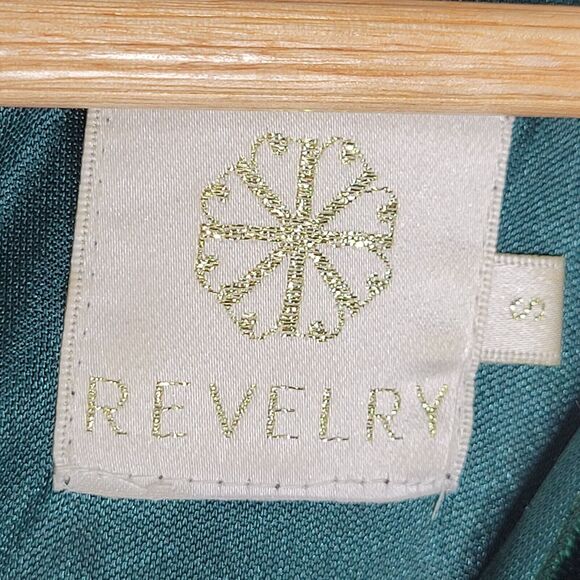 REVELRY Reese Emerald Green Velvet Maxi Dress Size S Flutter Sleeve Sash Belt - Picture 10 of 11